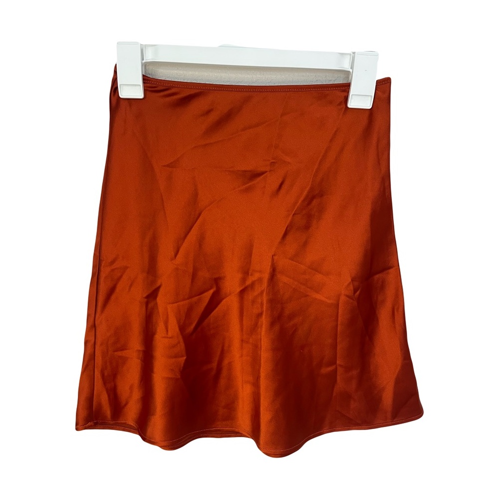 2Bella Rust Orange Satin A-Line Skirt Holiday Party Bohemian Flowy Sz Small